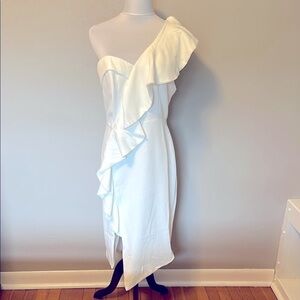 White One Shoulder Ruffle Dress